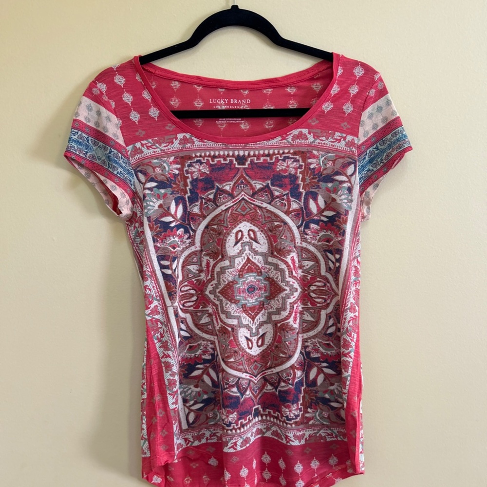 Lucky Brand Bandana Print Cozy Tee Paisley Top